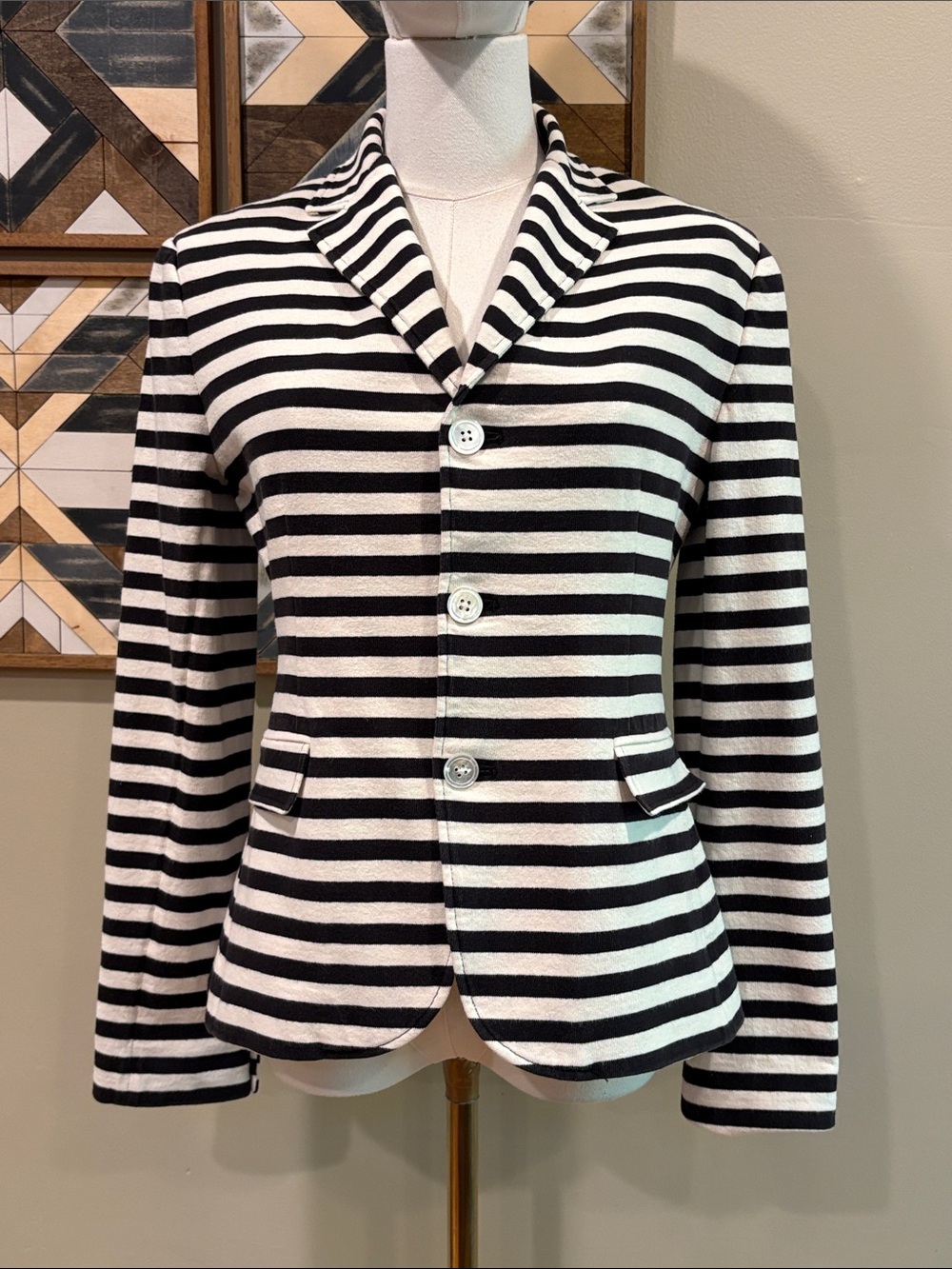 Vintage Ralph Lauren Blue Label Black & White Striped Cotton Blazer Jacket 8